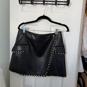 Jonathan Simkhai Black Faux Leather Mini Skirt with Gold Studs